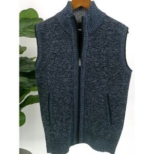 Mens Navy Gray Knit Zip Up Cozy Casual Winter Warm Outerwear Vest Sweater Size M